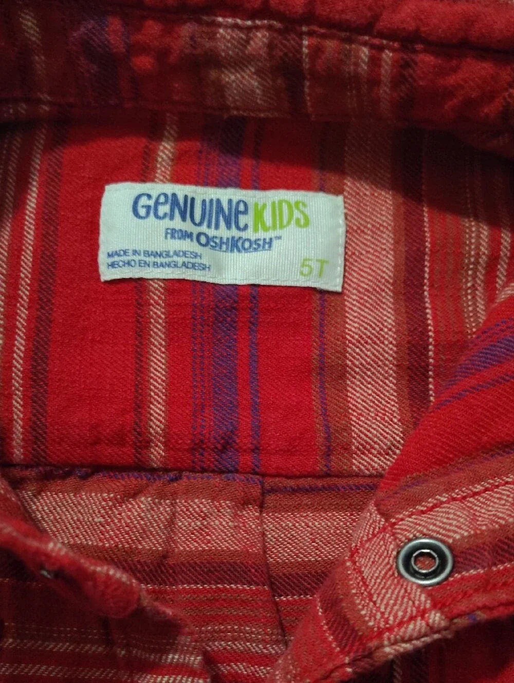 OshKosh B'gosh Red Plaid Snap-Front Button Down Shirt5t$25
